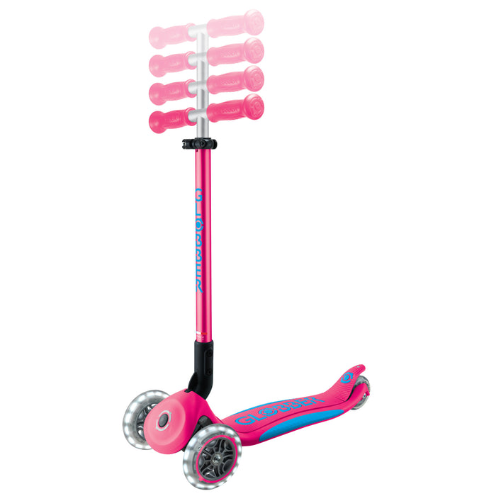 Globber - Primo Foldable Scooter Plus Lights - Fuchsia/Sky Blue