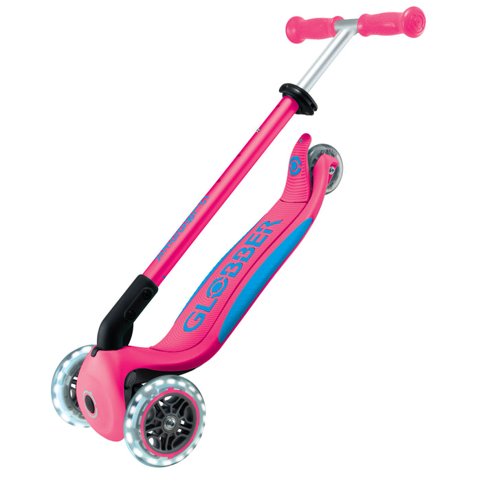 Globber - Primo Foldable Scooter Plus Lights - Fuchsia/Sky Blue