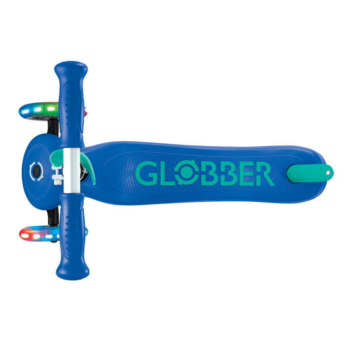 Globber Primo Plus Lights Scooter - Navy Blue/Emerald Green