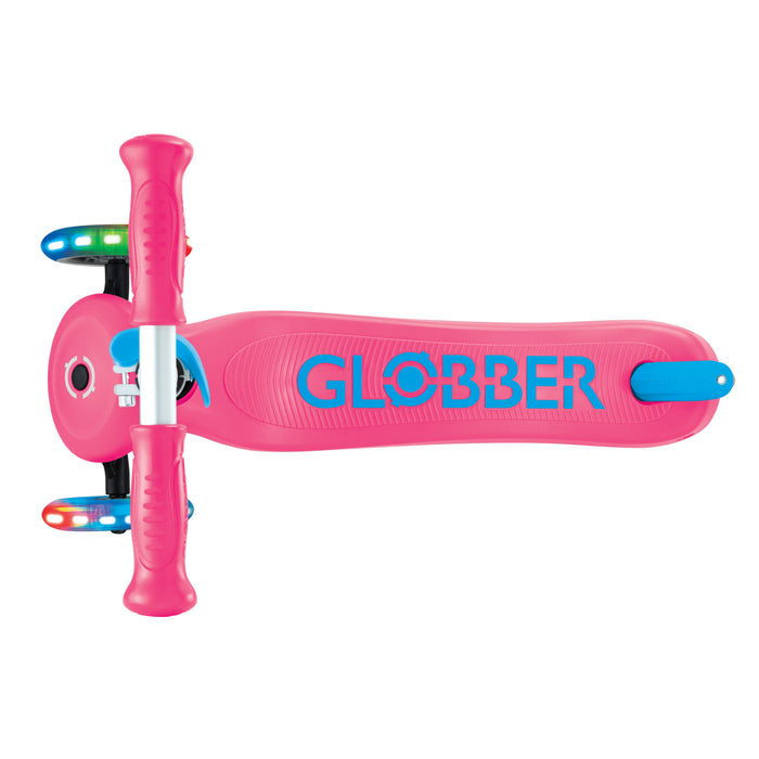 Globber Primo Plus Lights Scooter - Fuchsia/Sky Blue