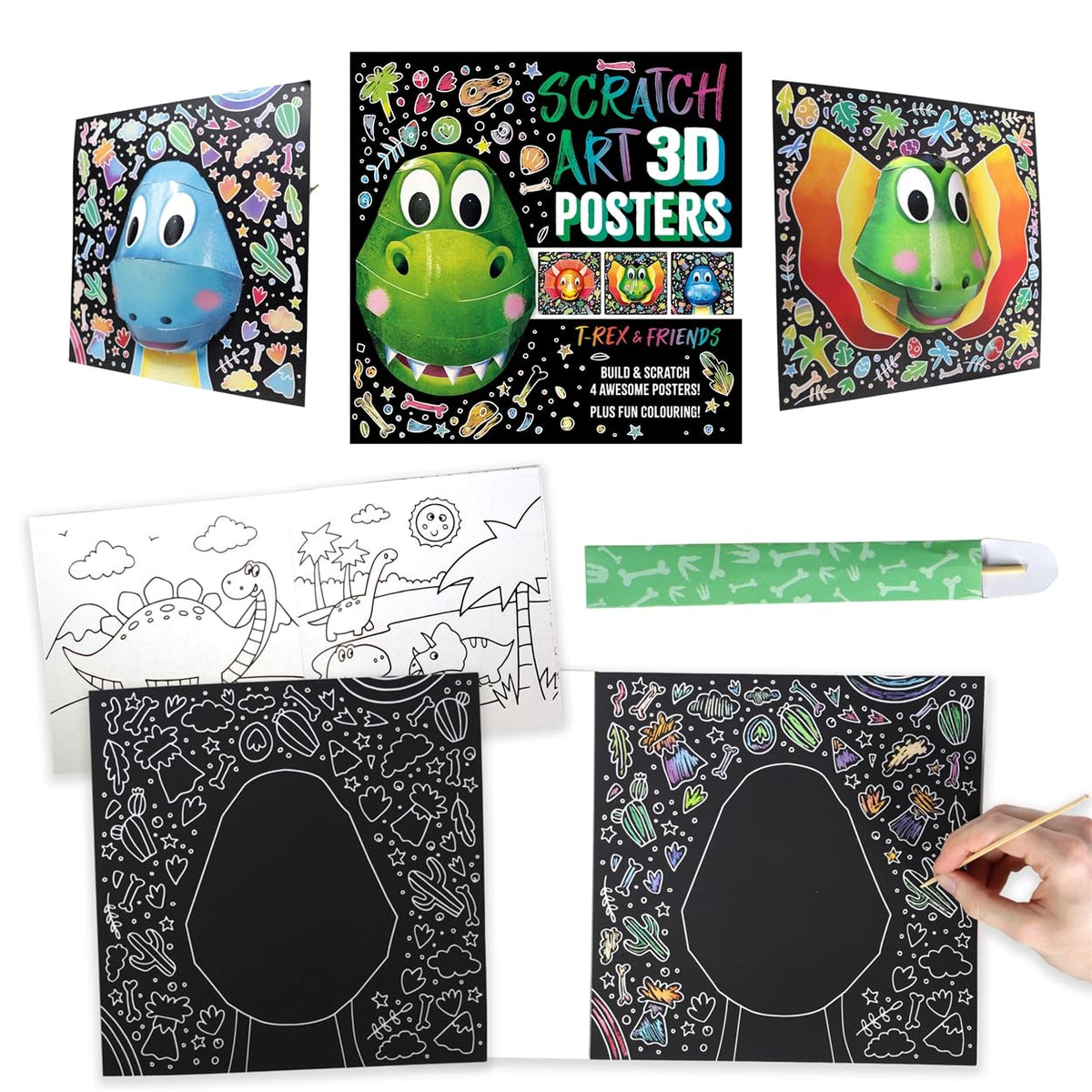 Scratch Art 3D Posters: T-Rex & Friends — Book Mart W.L.L