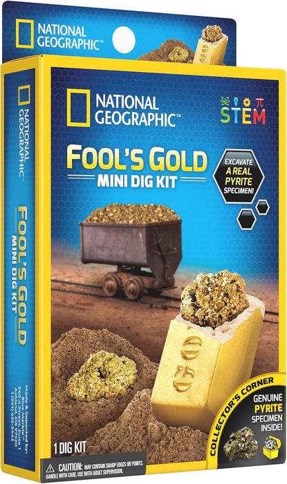 National Geographic Mini Fool's Gold Dig Kit - Excavation Kits for Kids with Dazzling Pyrite Specimen and Learning Guide | STEM Educational Science Kits Gifts for 8+ Year Old Boys and Girls