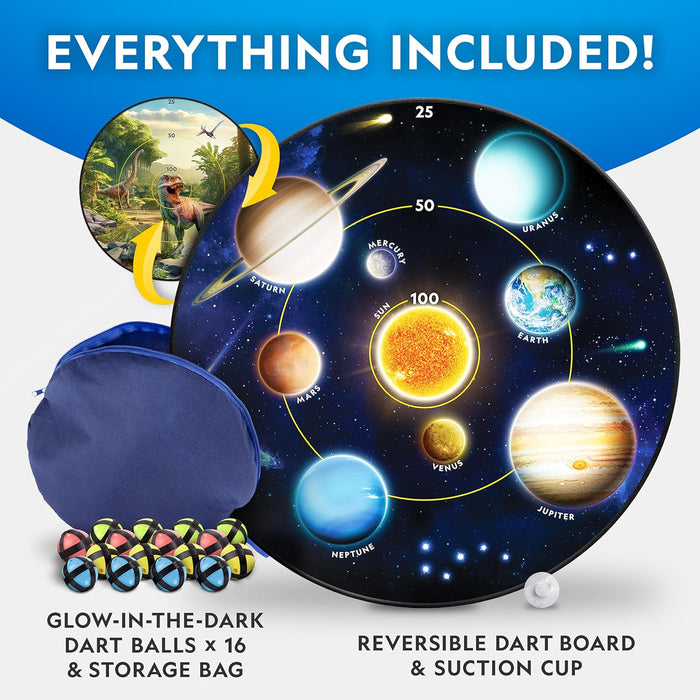 National Geographic Kids Glow in The Dark Dart Board for Kids - Dart Ball Game Set with 28" Reversible, Glowing Dartboard and Sticky Balls, Indoor Games for Kids, Kids Darts Game, Kid Dart Board