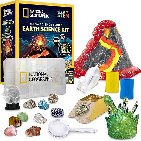 National Geographic Earth Science Kit – 100+ Science Experiments & Activities for Kids, Crystal Growing, Volcano Science Kit, Rock Collection, STEM Project Toy for Boys & Girls