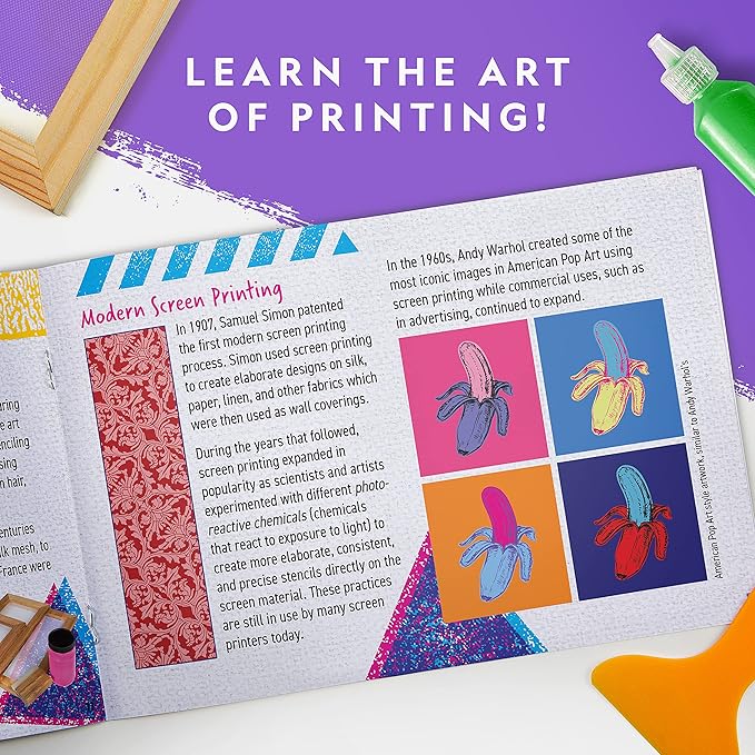 National Geographic Kids Screen Printing Kit - Arts and Crafts Silk Screen Printing Kit with Fabric Paint, Frame, Stencils & Squeegee Plus Drawstring Bag & More, Screen Print, Silkscreening Kit