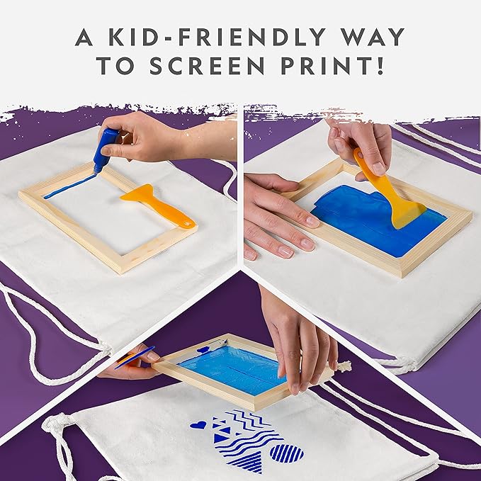 National Geographic Kids Screen Printing Kit - Arts and Crafts Silk Screen Printing Kit with Fabric Paint, Frame, Stencils & Squeegee Plus Drawstring Bag & More, Screen Print, Silkscreening Kit