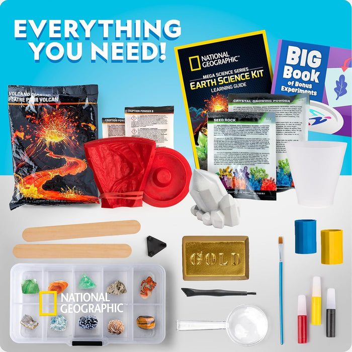 National Geographic Earth Science Kit – 100+ Science Experiments & Activities for Kids, Crystal Growing, Volcano Science Kit, Rock Collection, STEM Project Toy for Boys & Girls