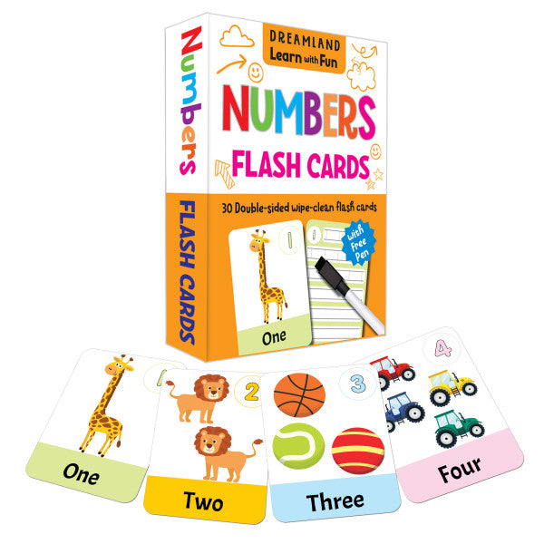 Flash Cards Numbers - 30 Double Sided Wipe Clean Flash Cards for Kids (With Free Pen)