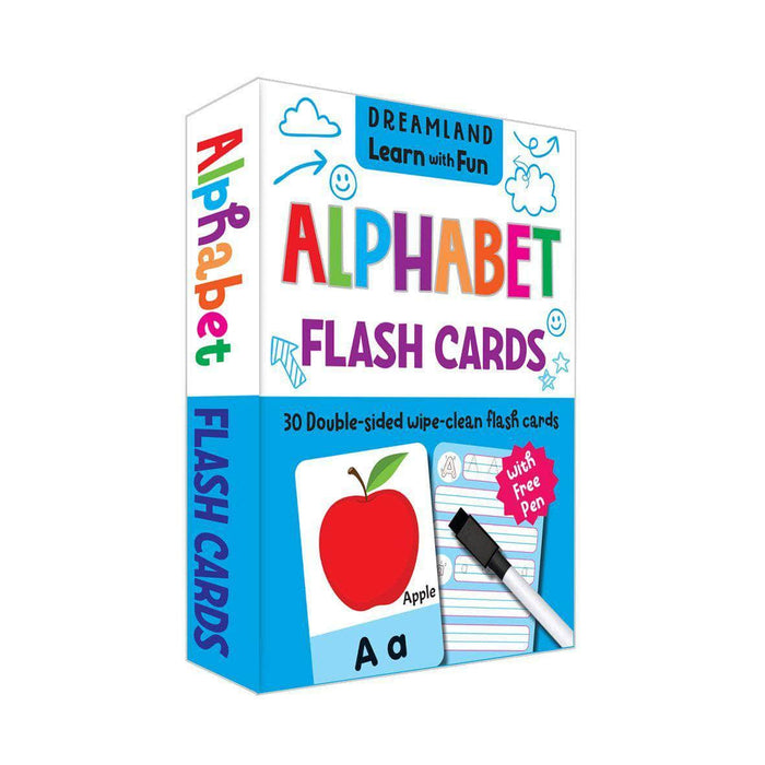 Flash Cards Alphabet - 30 Double Sided Wipe Clean Flash Cards for Kids (With Free Pen)